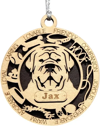 Vista 218 de Adorno de Navidad personalizado para perro Cavalier King Charles Spaniel, redondo de 3 pulgadas, madera cortada con láser de 2 capas, nombre y texto