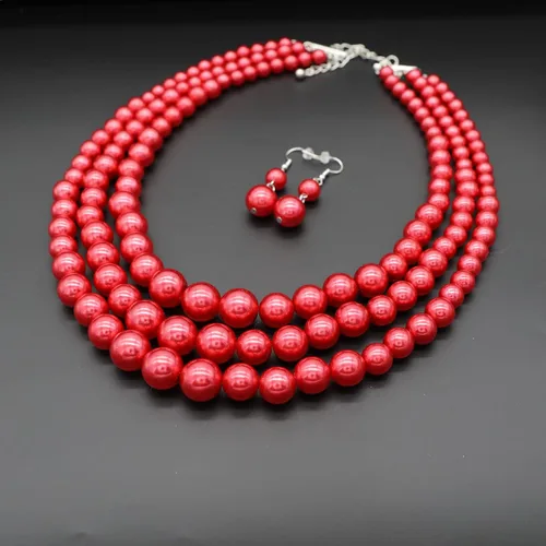 Vista 4 de We We Collar de perlas sintéticas de tres capas para mujer, collar de perlas de múltiples hebras, juego de aretes de perlas de los años 20, joyería