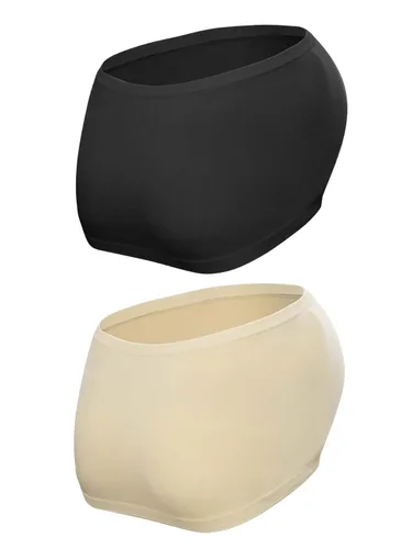 Vista 5 de OYOANGLE Ropa interior de maternidad para mujer, 2 piezas, soporte para el vientre, ropa interior, Negro albaricoque