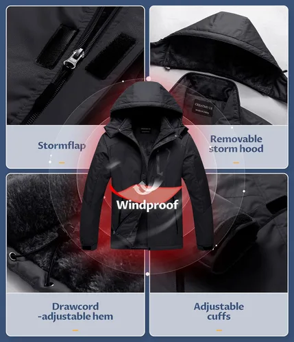 Vista 5 de CREATMO US Chaqueta de esquí impermeable de montaña para hombre, resistente al viento, abrigo de invierno cálido para snowboard