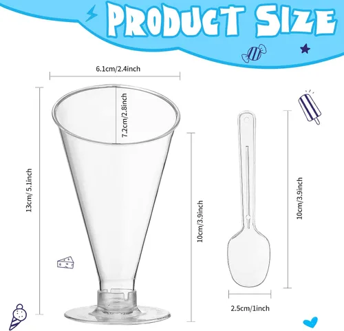 Vista 3 de Nuogo Paquete de 50 tazas transparentes de postre cucharas, mini tazas de postre, cucharas de plástico de Martini de 4 onzas, vasos de postre