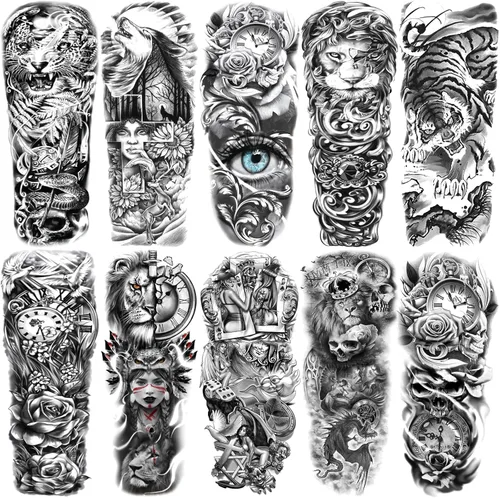 Tatuajes de manga temporal de bosque para piernas de mujer, brazo completo, grande, leopardo, serpiente, león, lobo, tribal, manga de tatuaje falso,