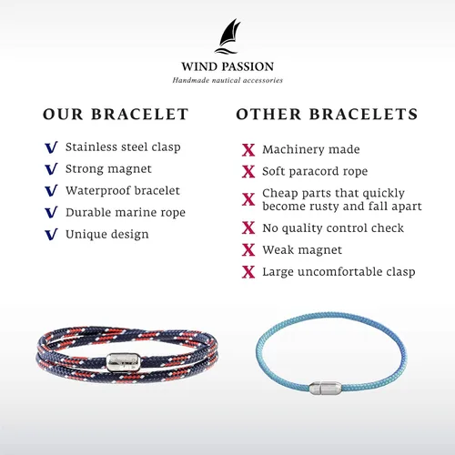 Vista 7 de Wind Passion - Pulsera de cuerda de paracaídas ligera y resistente con cierre magnético para hombres y mujeres, Medium