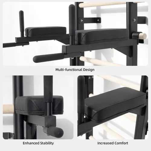 Vista 6 de Swedish Ladder Dip Bar Attachment, Fits TS003A Ladder, Wood Stall Bar for School, Physical Therapy and Gymnastics, Multi-grip
