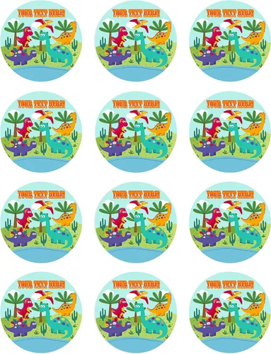 Vista 4 de Lindos dinosaurios - Decoración comestible para tartas - 10" redondo
