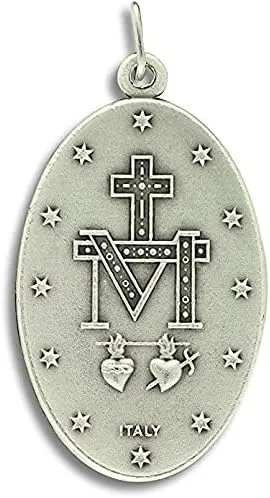 Vista 2 de AMZ Beads - Mayorista de muchos colgantes de medalla milagrosa XL de María 175 pulgadas de alto x 1 pulgadas de ancho acabado de buey plateado