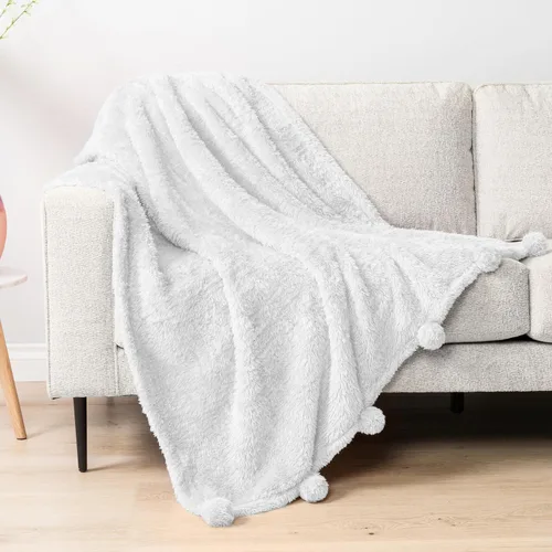 Vista 20 de PAVILIA Manta de sherpa negra para sofá, cálida manta de felpa con pompones, manta mullida para sofá, ligera, suave y acogedora con pompones, 50 x