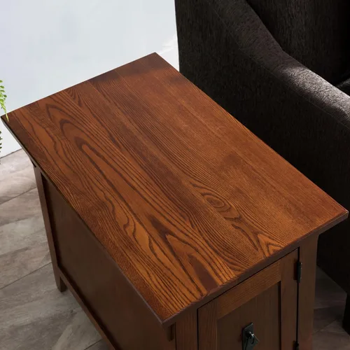 Vista 21 de Leick Home Laurent 10537 - Mesa auxiliar con lámpara, madera maciza, con cajón y estante, cereza chocolate