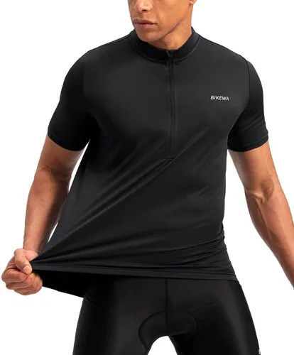 Vista 2 de Bikewa Maillot de ciclismo para hombre que absorbe la humedad, manga corta, UPF media cremallera, ciclismo, ciclismo de carretera, camisas