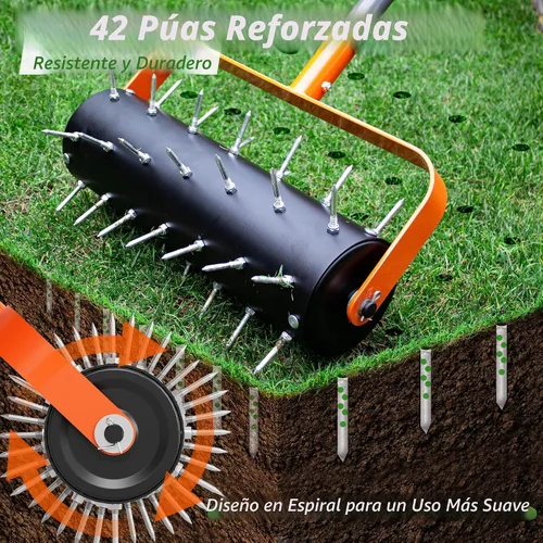Vista 3 de Walensee - Aireador de césped rodante, aireador manual resistente con 42 picos Mango ajustable, 71 pulgadas de largo, aireación manual de césped
