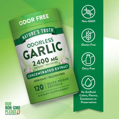 Vista 3 de Ajo inodoro 2400 mg 120 cápsulas de gel blando Pastillas de extracto de alta resistencia Sin OMG, suplemento sin gluten por Nature's Truth