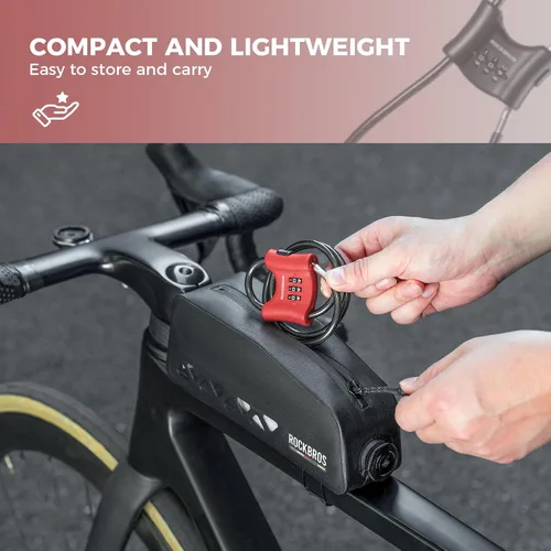 Vista 4 de ROCKBROS Candado de bicicleta (2.2 ft/2.2 pies), bloqueo de cable de combinación de 3 dígitos reiniciable, para motocicleta, bicicleta de carretera