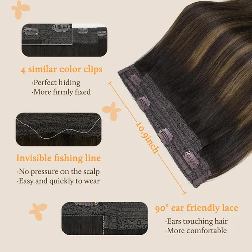 Vista 3 de DOORES Extensiones de cabello humano Remy, de 12 pulgadas, 2.47 onzas, invisible, transparente, ajustable, extensiones secretas de cabello lacio