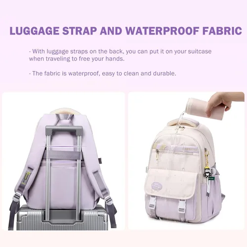 Vista 7 de Mochila Estética para Niñas Linda Mochila para Niños Mochila de Escuela Primaria para Adolescentes de Escuela Secundaria, Rojo y blanco, Classic