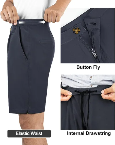 Vista 4 de 33,000ft Pantalones cortos de golf para hombre de 9 pulgadas de entrepierna, de secado rápido, cintura elástica, corte clásico, con cordón