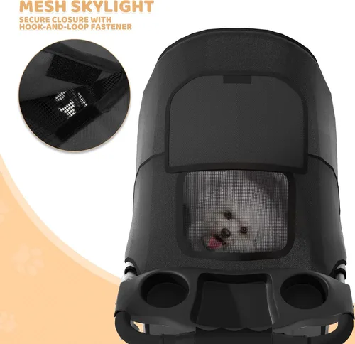 Vista 10 de Magshion Cochecito para mascotas de 3 ruedas, cochecito de viaje plegable para perros y gatos pequeños y medianos (hasta 33 libras), transportador