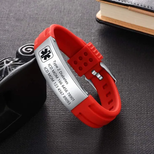 Vista 44 de OPALSTOCK Pulseras médicas personalizadas de silicona ajustable para identificación de emergencias, grabado gratuito, 9 pulgadas, resistente al