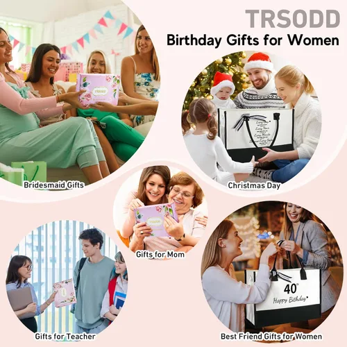 Vista 7 de TRSODD Regalos de cumpleaños para mujer, bolsa de lona con inicial con correa ajustable para el hombro y bolsa de maquillaje, regalos para mamá