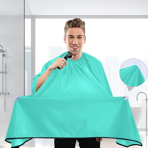 Vista 6 de Cabo y delantal de barbero azul pavo real, capa de corte de pelo de poliéster, capa de tinte para el cabello mujeres, Turquesa