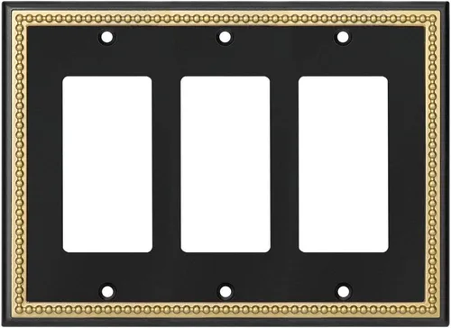 Vista 19 de Placa decorativa de pared con marco perlado para placa de interruptor (palanca doble, negro y dorado oscuro)