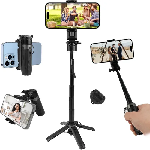 Vista 10 de WOVTE Palo selfie magnético 4 en 1, trípode MagSafe de bolsillo portátil para iPhone con control remoto desmontable, rotación de 360° para iPhone