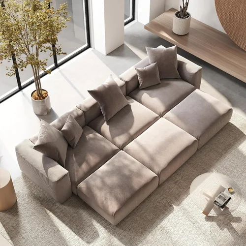 Vista 16 de Sofá seccional modular en forma de nube, sofá en L con otomano, sofá cama de 260 cm de tamaño grande, sofás cama de corduroy para sala de estar