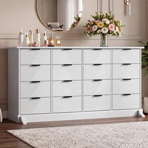 Vista 7 de Cómoda de 16 cajones para dormitorio, cómoda blanca Blanco perla