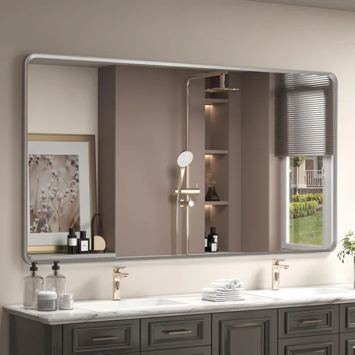 Vista 39 de OKPAL - Espejo de tocador de baño de 20x24 pulgadas con marco de metal cepillado en bronce, espejo de baño con marco de metal cepillado en bronce