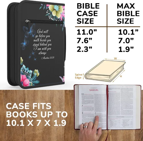 Vista 12 de DEHITE Funda para la Biblia para mujer, fundas de tela prémium para la Biblia para niñas, bolsa de transporte para mujer, ranuras para bolígrafos