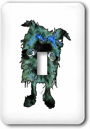 Vista 2 de 3dRose Friendly Hairball Monster In Blue And Green 2 plug outlet cover