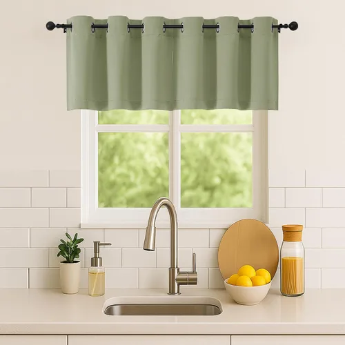 Vista 52 de Simplebrand Juego de 2 paneles de cenefa aguamarina para ventana de cocina de 14 pulgadas de largo, cortinas de oscurecimiento de habitación
