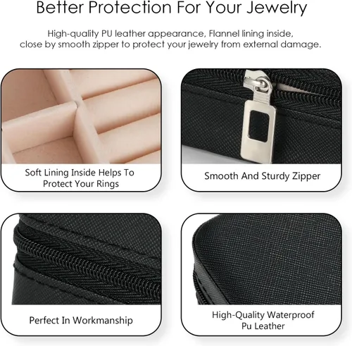 Vista 4 de MJartoria Joyero de viaje, pequeñas cajas de joyería para mujeres y niñas, caja organizadora de joyas portátil negra, regalos de moda