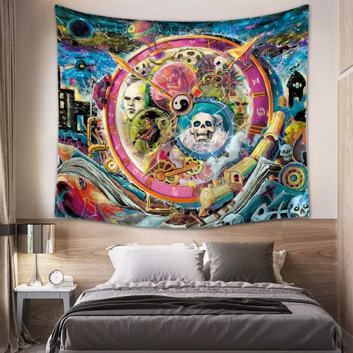 Vista 2 de VENTIMI Tapiz de calavera para colgar en la pared, tapices, mantel de reloj trippy, decoración de pared para dormitorio, sala de estar, exterior e