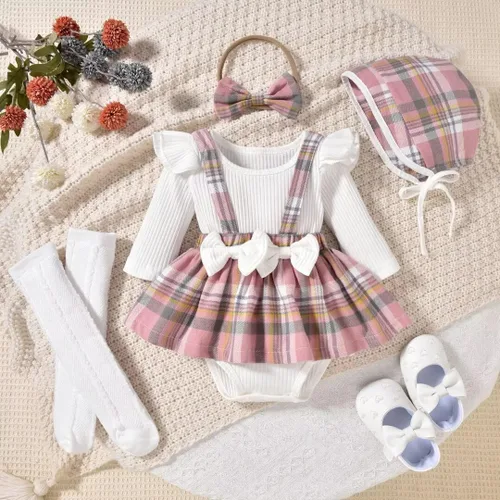 Vista 83 de Unutiylo Ropa de bebé recién nacida prematura con tirantes, traje de otoño e invierno, traje de manga larga con volantes
