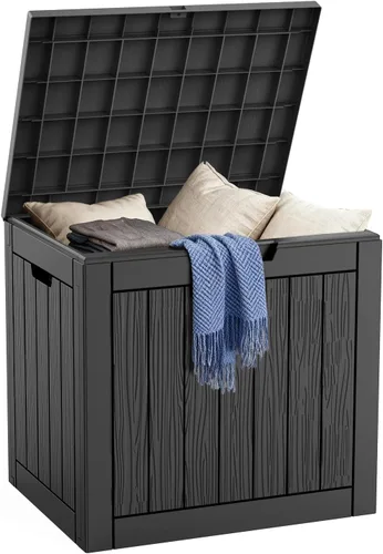 Vista 27 de DRATO Caja de almacenamiento para cubierta de 31 galones, caja de almacenamiento para exteriores para cojines de patio, herramientas de jardín, caja