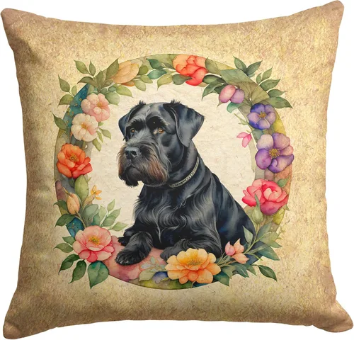 Vista 80 de Caroline's Treasures DAC2072PW1414 Affenpinscher and Flowers - Almohada decorativa de tela, lavable a máquina, para interiores y exteriores