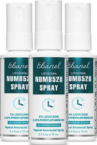 Vista 11 de Ebanel 5% Lidocaína en aerosol para alivio del dolor Numb520, aerosol anestésico tópico para aliviar la quemadura y el picor en la piel, tratamiento