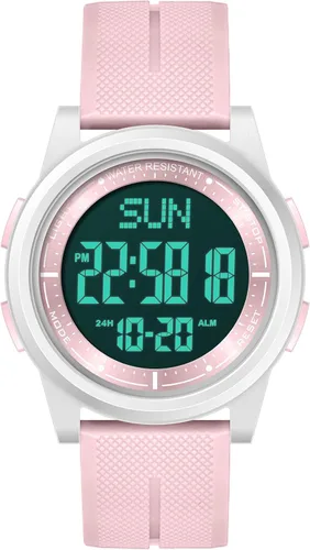 Vista 31 de Beeasy - Reloj digital de pulsera resistente al agua con cronómetro, alarma, cuenta regresiva, doble zona horaria, ultrafino, pantalla angular muy