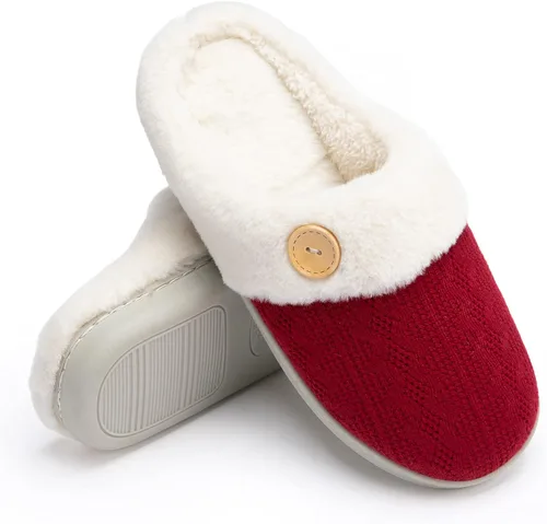 Vista 6 de Chantomoo Womens Slipper Warm Comfy Memory Foam House Slippers Knitted Shoes Faux Fur Lined Anti-Skid Rubber Sole Bedroom Cozy Indoor Outdoor