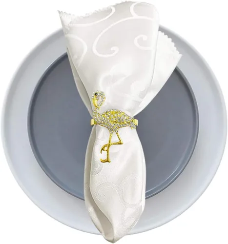 Vista 4 de LogHog Juego de 4 servilleteros para el día de San Valentín, delicados servilleteros de flamenco, decoración de mesa para banquete de boda, cena