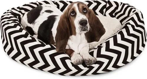Vista 8 de Cama para perro de 24 pulgadas, color negro Chevron Sherpa Bagel