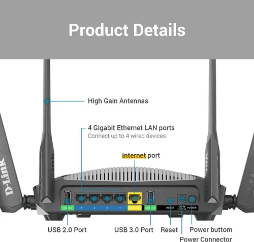 Vista 7 de D-Link Router WiFi AC3000 Mesh Smart Internet Network Control de voz, MU-MIMO Tri Band Gigabit Gaming Mesh (DIR-3040-US)