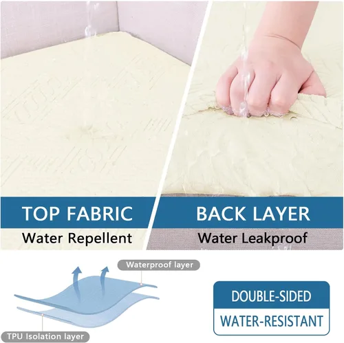 Vista 4 de hyha Fundas de cojín impermeables para sofá, fundas impermeables para sofá modular de 3 cojines para mascotas, funda elástica lavable con parte Beige