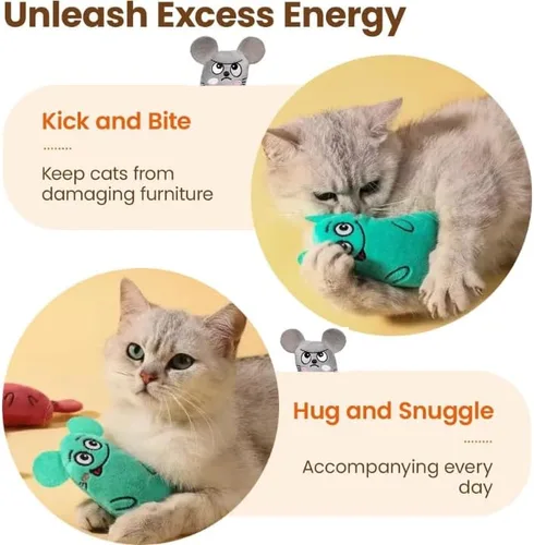 Vista 4 de Whiskers & Nibbles - Ratones interactivos de felpa para gatos y gatitos, juguete duradero para gatos y gatitos, juguete realista para gatos y gatos
