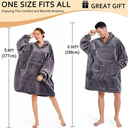 Vista 5 de REDESS Blanket Hoodie Sweatshirt, Wearable Blanket Oversized Sherpa with Sleeves and Giant Pocket, Cozy Hoodie for Adult Kids