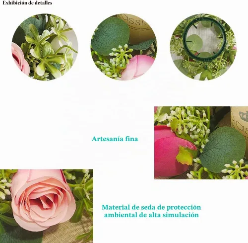Vista 3 de Anillos de vela, corona de flores, portavelas de rosas artificiales de 9 pulgadas para centros de mesa de boda, guirnalda de primavera