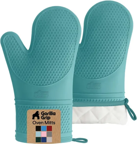 Vista 35 de GORILLA GRIP - Juego de guantes de horno de silicona suave sin BPA, guantes de cocina resistentes al calor e impermeables, forro de algodón grueso