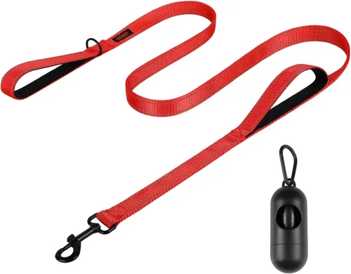 Vista 9 de Correa resistente para perros con 2 asas - Correa reflectante anti-tracción de 6 pies para perros grandes, asa acolchada de tráfico para control