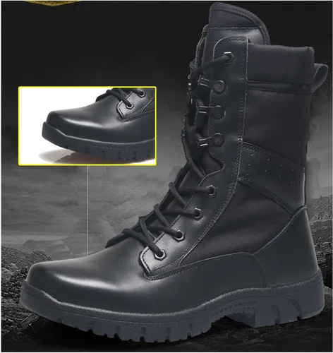 Vista 3 de Botas de trabajo tácticas militares para hombres con cremallera lateral Botas de combate del ejército