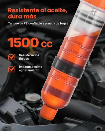 Vista 6 de VEVOR Extractor de líquido de 1500 cc, extractor manual de bomba de fluido automotriz, jeringa de aceite con manguera larga y tubos de extensión